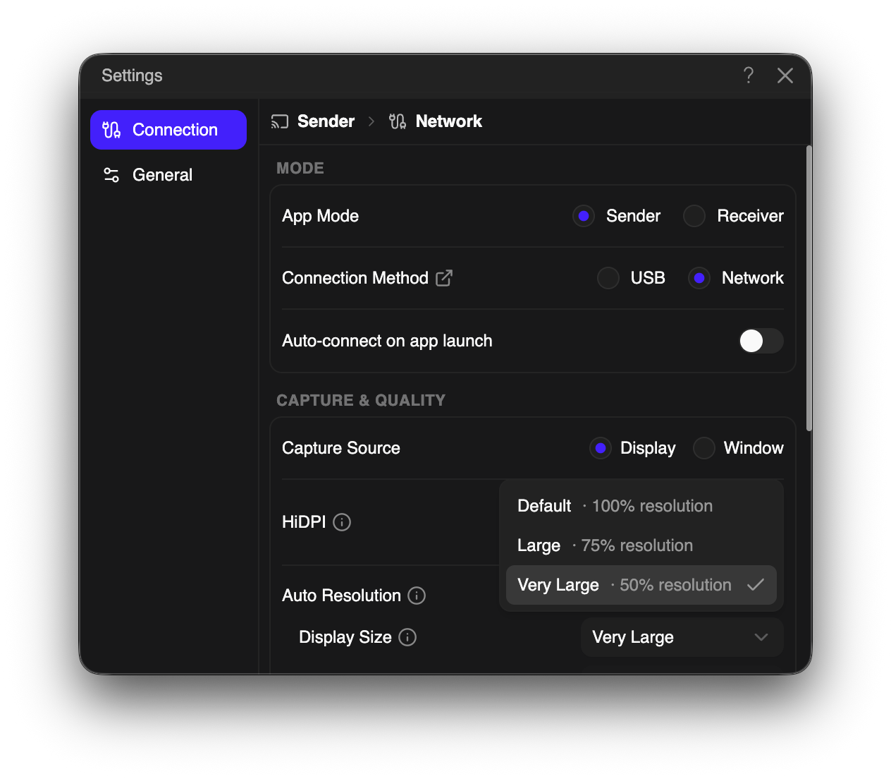 Display Size options and resolution percentages on Mac