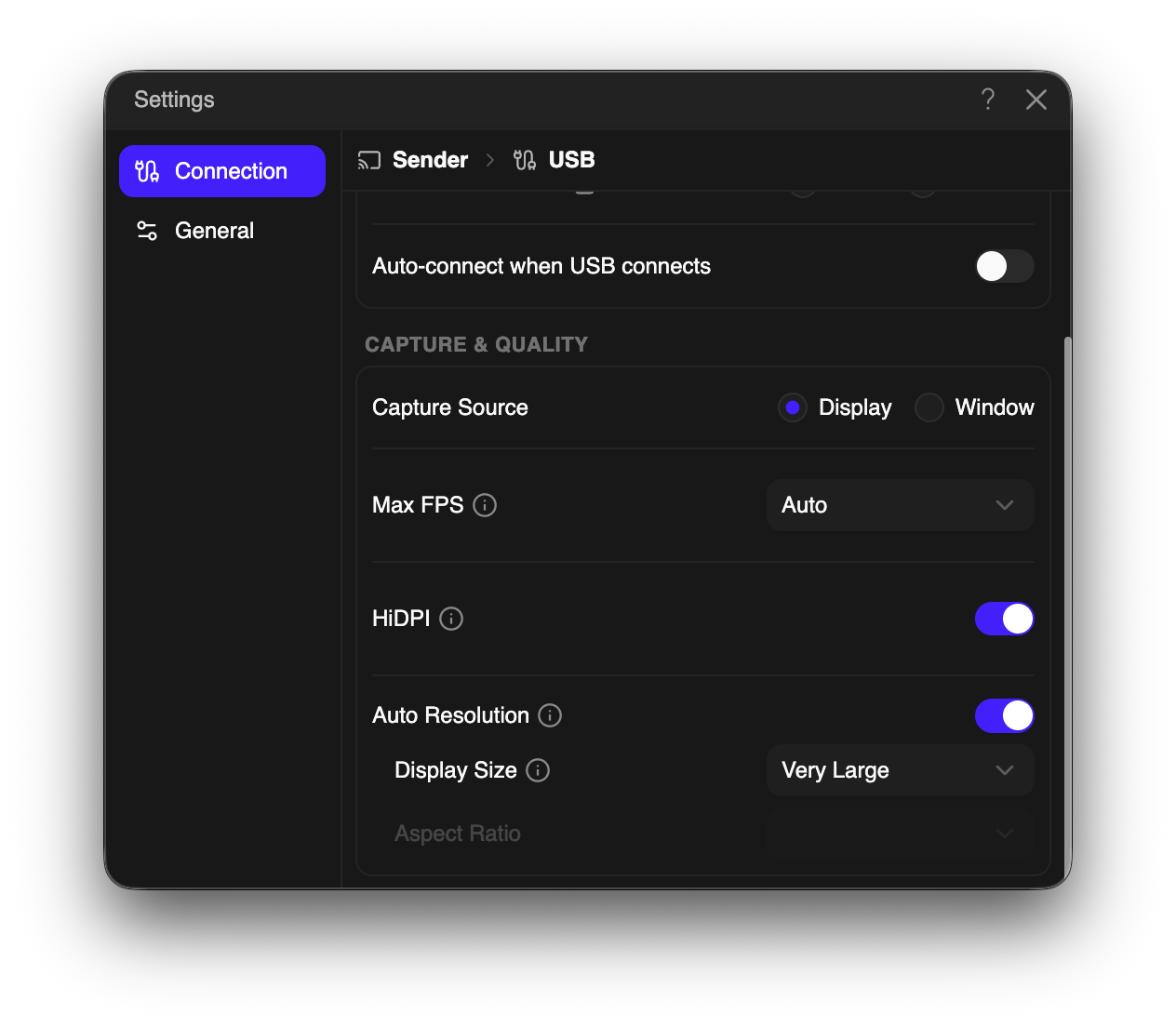USB Max FPS, HiDPI, and resolution settings on Mac